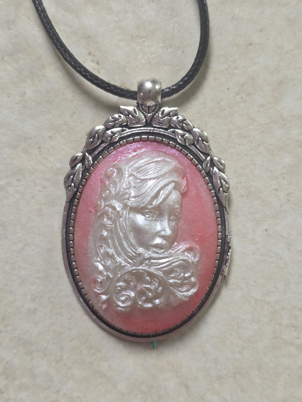 Fair Ladies Head Brooch Modern & Victorian Inspired W Black Cord Necklace